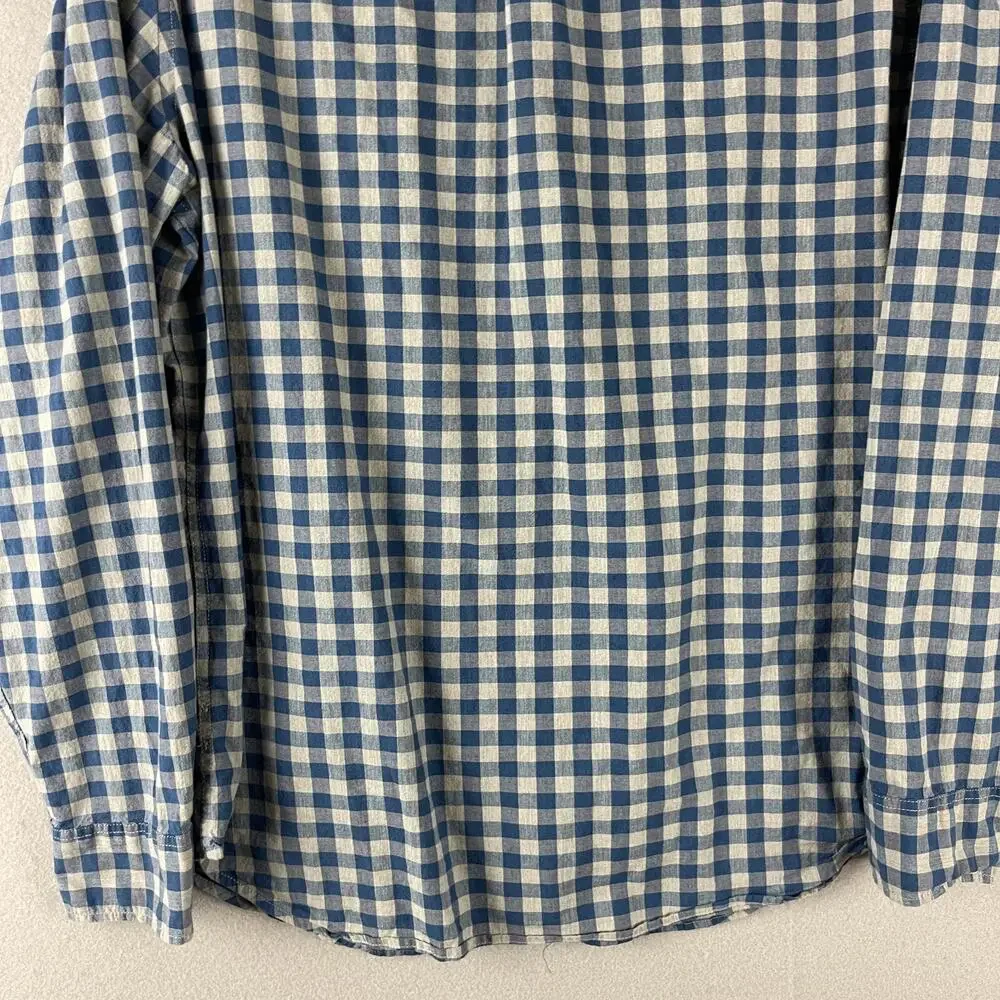 J Crew Shirt Mens Large Blue Check  Organic Cotton‎ Button Down Stretch Preppy
